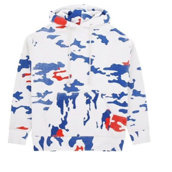 424 on Fairfax 2018 Hoodie Sweatshirt Camo White Red Blue Sz L Thick - Picture 10 of 12